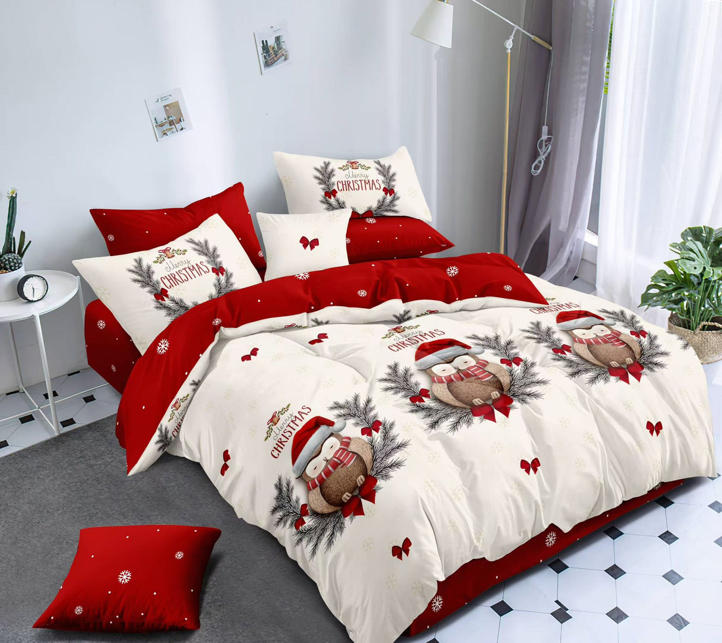 KOMPLET BOŽIĆNA POSTELJINA MAXI- komplet sadrži 1kom  navlaka za poplun 200x220+2jastučnice 60x80+2jastučnice 50x50+ 1plahtu ravnu 220x240